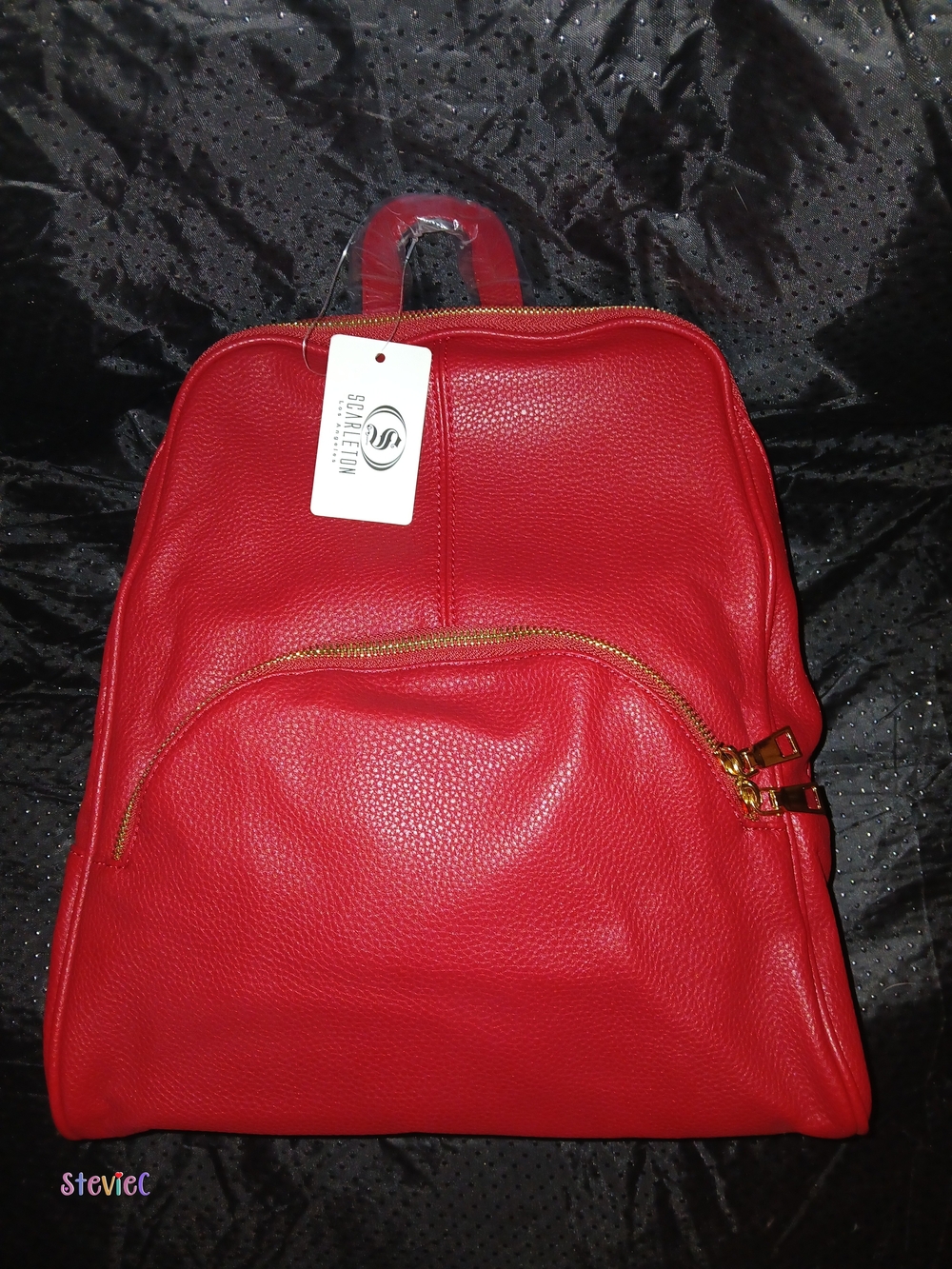Scarleton Red Leather Backpack with Front Zip Pocket